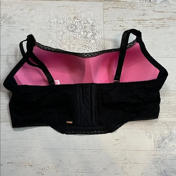 Pink Victorias Secret Black Lace Wireless Lightly Lined Bra Top XL - Picture 7 of 11